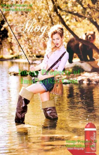 OLD SPICE CLASSIC Sexy Fly-Fishing Lady: Grizzly Bear Great Photo