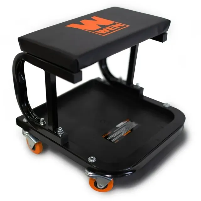 250 lb Capacity Rolling Mechanic Seat with Onboard Storage, Multilayered Padding