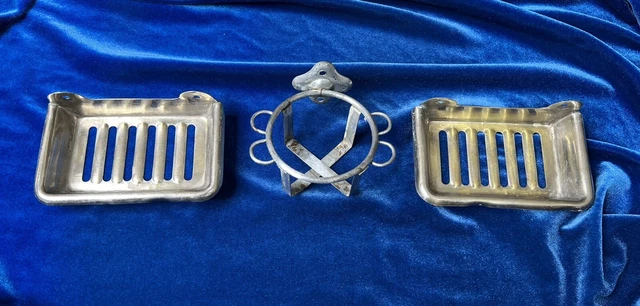AS-IS Used Vintage Industrial Set Of 3 Metal 2 Soap Holders 1 Cup Toothbrush MCM