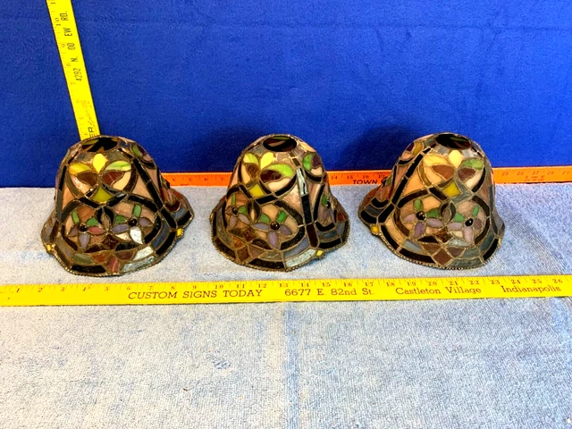 Stained Glass Lamp Shade Vintage Bell Tiffany Style Lot of 3