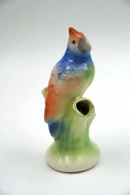 Vintage Czechoslovakia Parot Bird Bud Vase Flower Frog Pottery