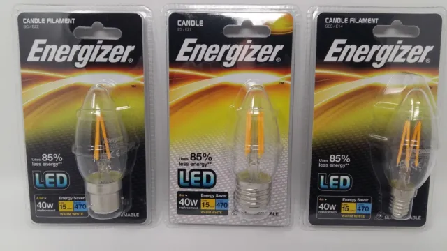 4w=40w LED Energizer Filament Candle Light Bulb Lamp BC B22 ES E27 SES E14 Value
