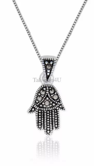 925 Sterling Silver Lucky Hamsa Pendant Necklace Evil Protection Jewelry Charm