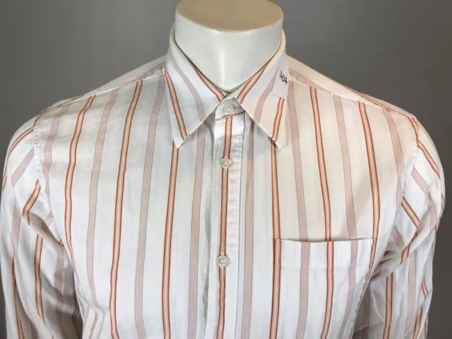 Chemise homme Mexx blanche moyenne à rayures orange double bouton manchette coton 3