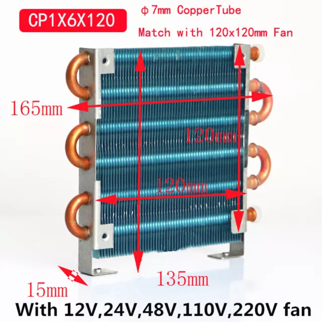 1pcs CP1X6X120  Micro Radiator Condenser Copper Tube Evaporator 12CM FAN