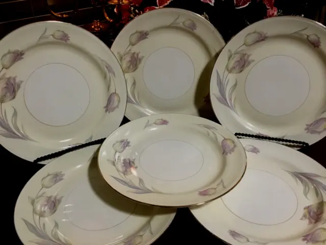 Set of 6 Vintage 1943 Homer Laughlin Tulip Eggshell Nautilus Dinner Plates