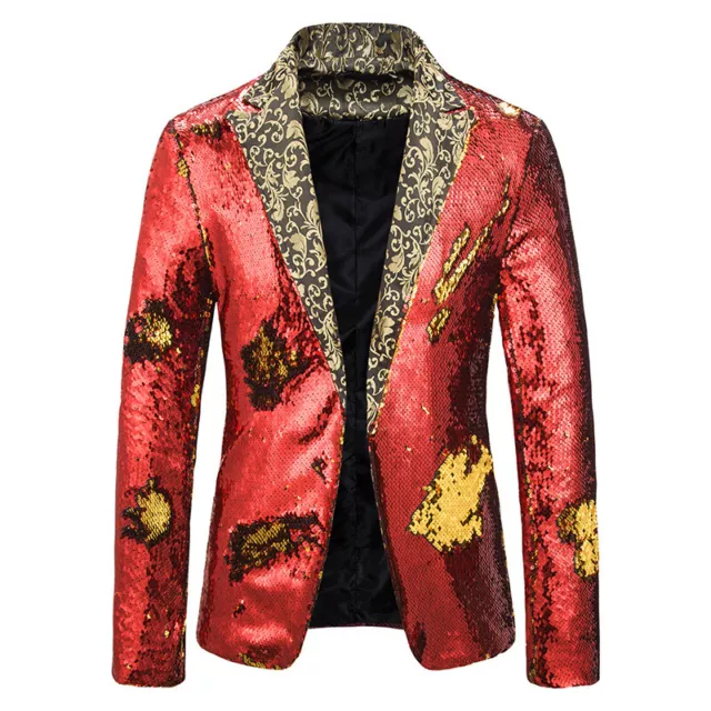 Uomo Paillettes Floreali Giacca Abiti Cappotto un Pulsante Festa Clubwear Singer