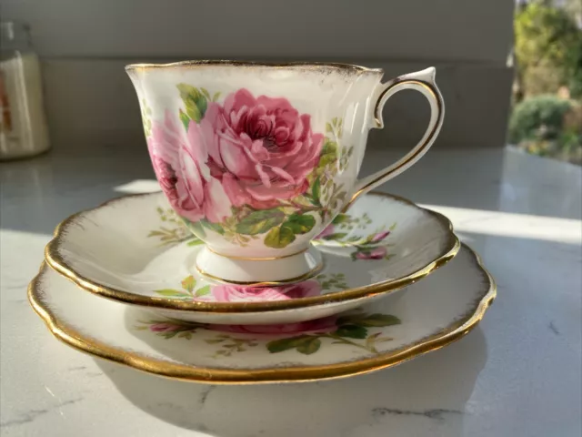 ROYAL ALBERT BONE CHINA TRIO AMERICAN BEAUTY CUP SAUCER And Side Plate