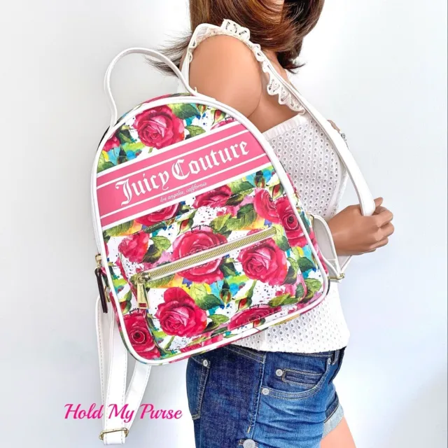 Juicy Couture White with Floral Rose Print Backpack Bag NWT