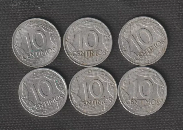 Spain 10 Centimos 1959 Aluminum   X 6, SIX SIMILAR COINS, CIRCULATED