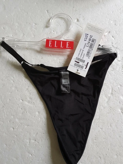 String Noir Uni Avec De La Dentelle Et Une Taille élastiquée Au Nom De La Marque
