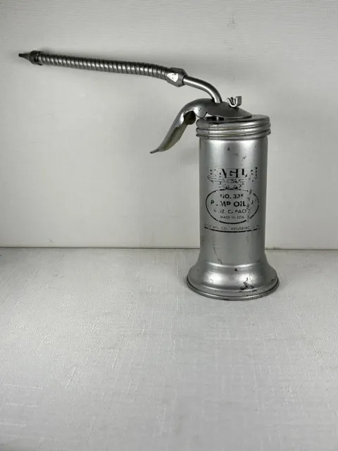 Vintage Eagle No 33F Silver Finger  pump oiler 6 oz capacity, Flex Spout.USA