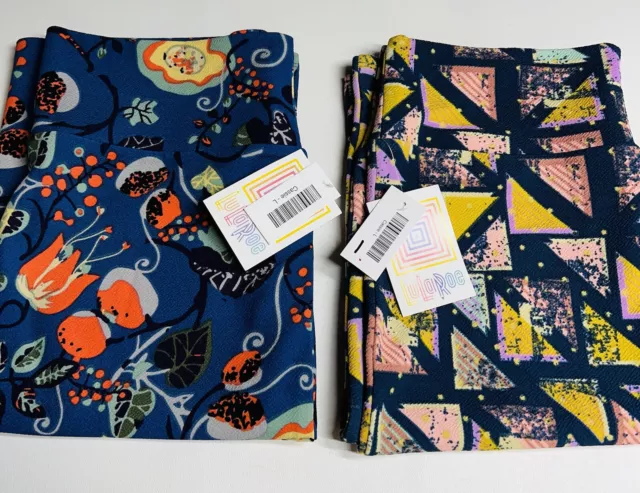 Lularoe Cassie Woman’s Size L Blue Floral/Diamond Print Pencil Skirt