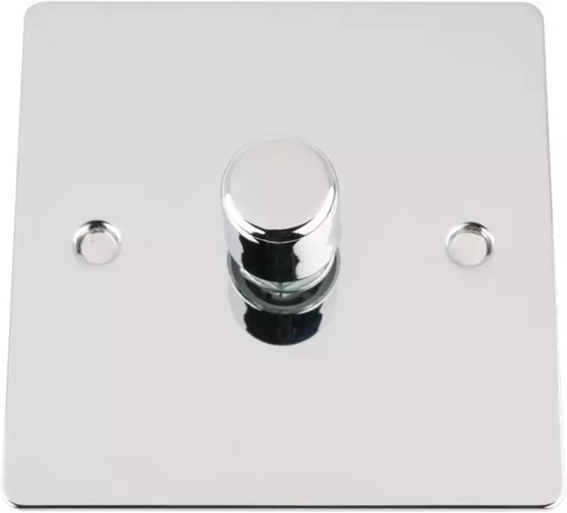 Light Dimmer Switch 1 Gang 2Way 10A -Push On Off 400W -Polished Chrome -Flat