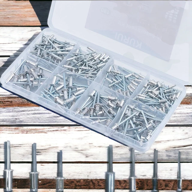 Pop Rivets Assortment Kit, 190Pcs Aluminum Rivets Set in 8 Sizes 1/8*1/4", 1/8*5