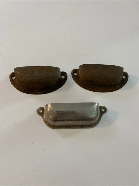 Vintage Brass Cup Drawer Cabinet pulls 3 Piece Set