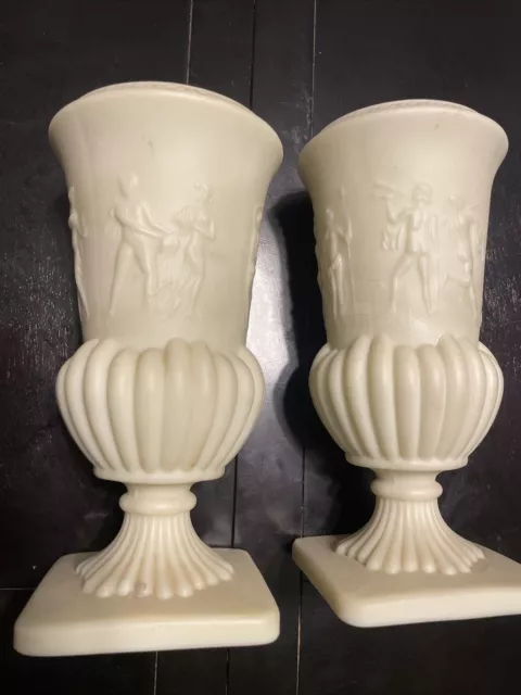Imperial Doe Skin Satin Ivory Colored Glass Urn Shaped Vase Dancing Nudes Design