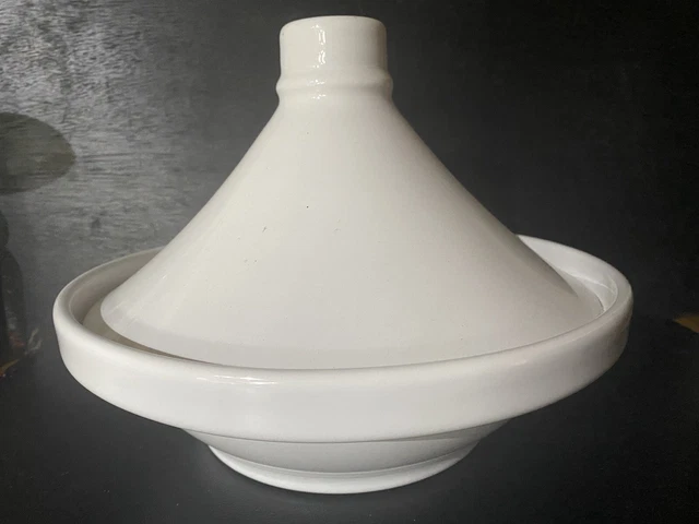 TAGINE 28 cm Blanca Forma de Pirámide Cazuela Plato Estilo Marroquí EXCELENTE SIN USAR