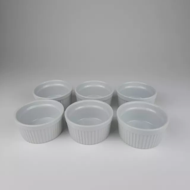 6 Pier 1 Ceramic White Ribbed Ramekins Dessert Custard Cups Soufflé Dishes 3.5"