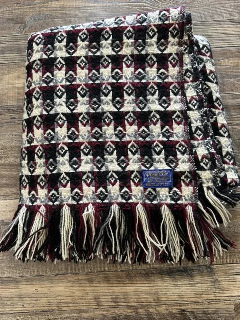 Vintage Mid Century Pendleton Woven Virgin Wool Blanket Throw Fringe