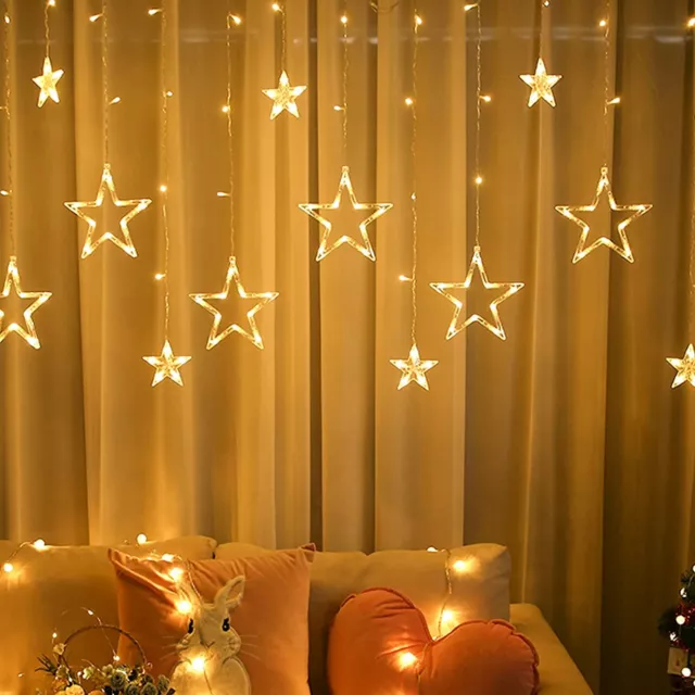 2m x 1m LED Curtain Star Fairy Lights Warm White LED String Light with 8 Modes