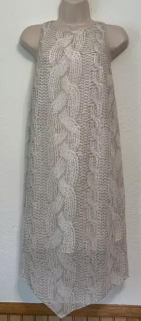 Kensie Womens Ivory Cable Knit Print Sheer Overlay Sleeveless Dress Size S