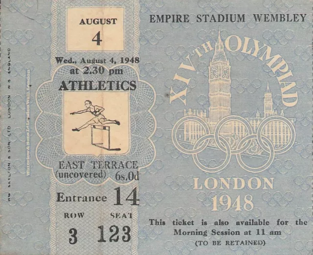 1948 Olympic games London, original ticket, athletics, Wembley stadium.