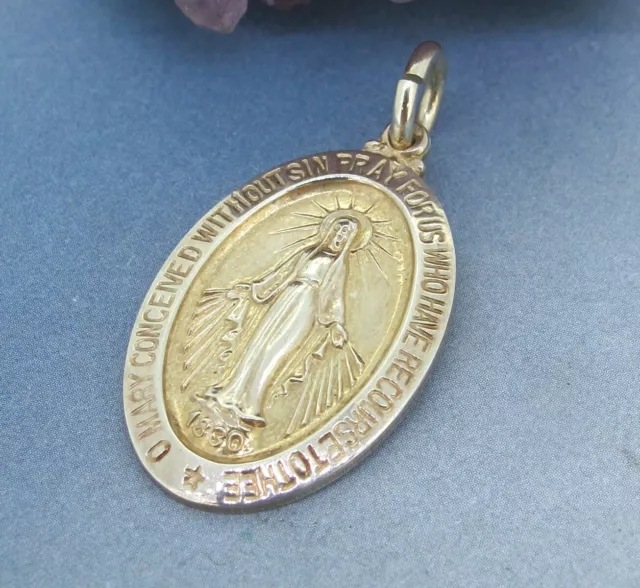 Miraculous Medal in Sterling Silver Solid Oval Virgin Mary Medal Pendant