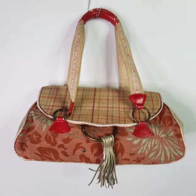 Vintage Spencer & Rutherford Canvas Handbag Womens 33x22cm Beige Red Floral