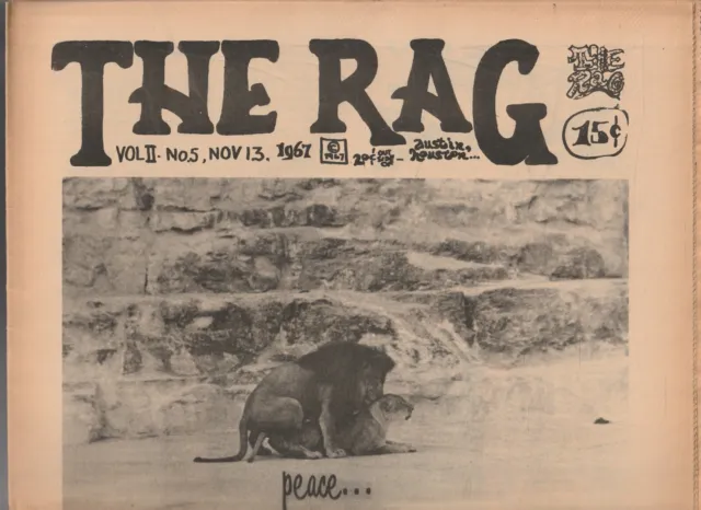 Underground Newspaper , THE RAG , AUSTIN TEXAS ,Social History ,NOV 13 , 1967