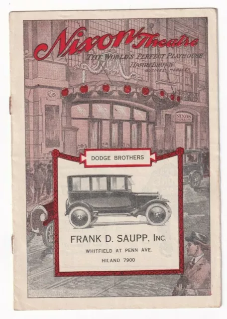 VINTAGE AMERICAN PLAYHOUSE NIXON THEATER PROGRAM PITTSBURGH 1922 Photo Y 282