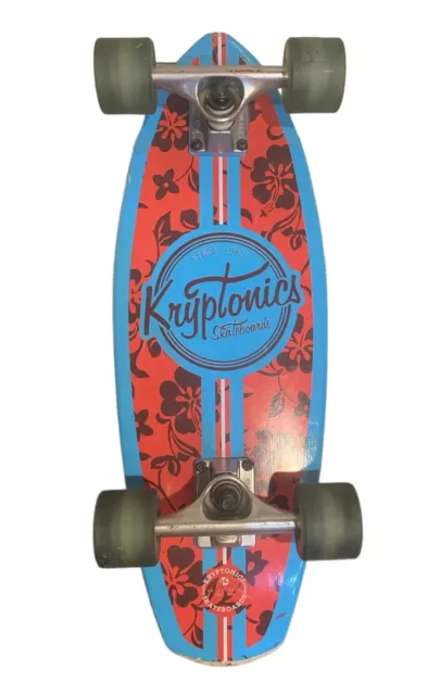 Kryptonics Penny Board Skateboard Wood Hawaiian Truck Wheels Red Blue Floral