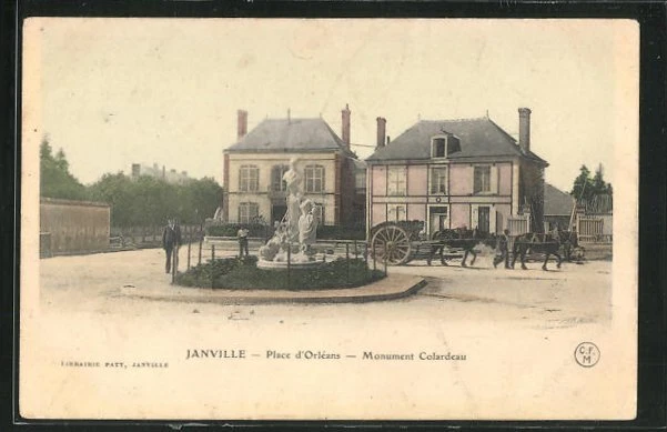 CPA Janville, Place d´Orleans, Monument Colardeau 1904