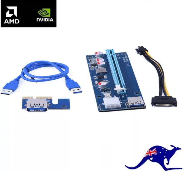 USB 3.0 PCI-E 1x To 16x GPU Extender Riser Adapter Power Crypto Mining BTC ETH