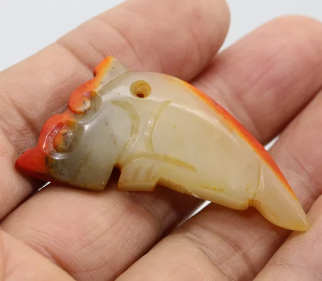 Collection ,-carved Chinese HeTian white jade beast amulet pendant D606