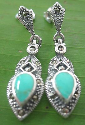 100% 925 sterling silver SWISS Marcasite MOPTurquoise Black OnyxStuds Earrings