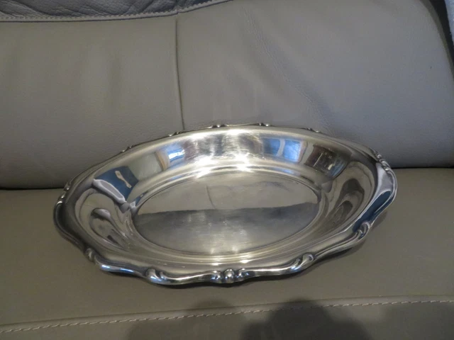 Set Art Déco Métal Argenté : Plat Ovale, Corbeille à Pain, Pelle Et Ramasse-miettes