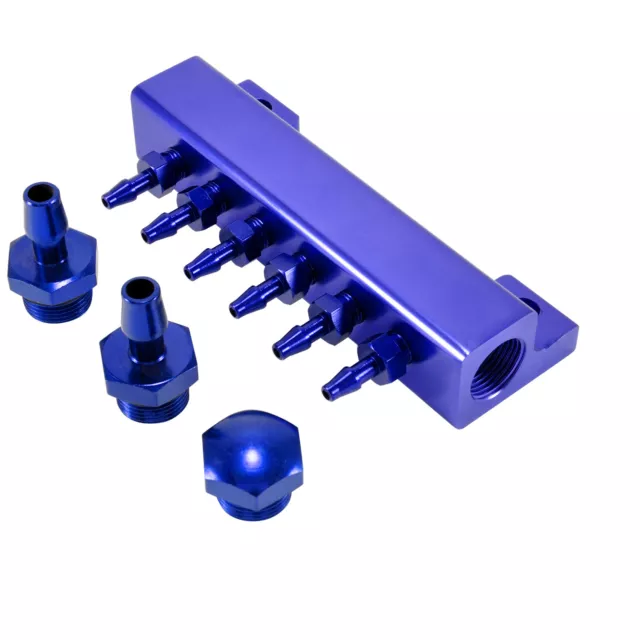 Unterdruck Verteiler Set Universal CNC Aluminium Ladedruck Vakuum Anschluss Blau 3