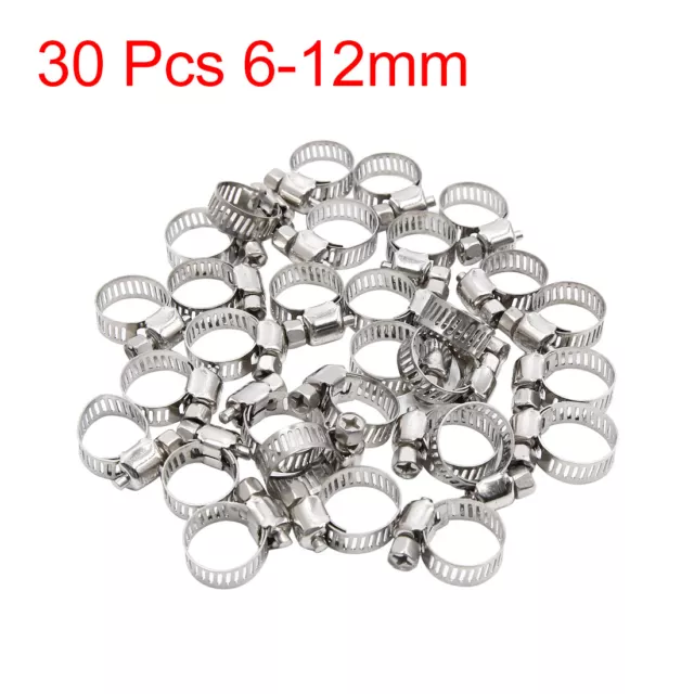 30pcs Stainless Steel Car Adjustable Clip Pipe Tube Clamps Fits 6-12mm Dia Hose