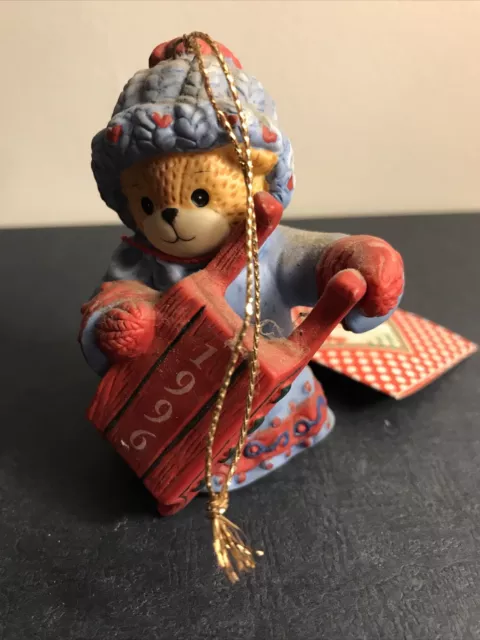 Lucy and Me Bear  Enesco Rigg 1996 Christmas Ornament Sled