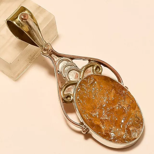 Natural Whisky Citrine Rough Pendant 925Sterling Silver Handmade Wedding Jewelry