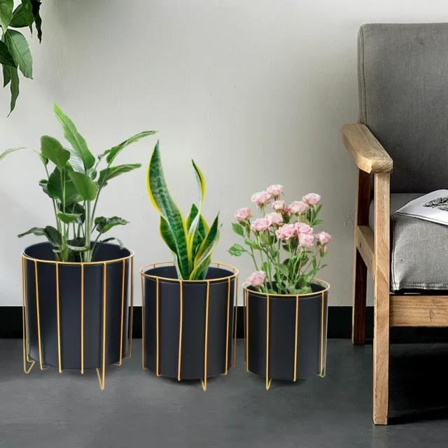 Modern Fashionable Garden Plant Pots Flower Pot Plastic Pots Metal Black/Gold