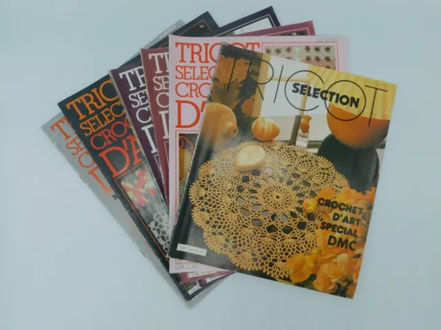Lot de 6 magazines "Tricot Sélection" n°10HS-52-53-57-60-67 années 80 DMC