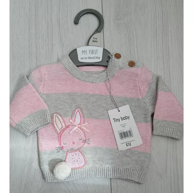Mothercare Baby Grey and Pink Striped Bunny Jumper Kids Cardigans Top Tee