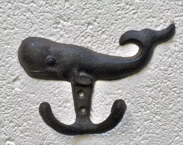 Whale Coat Hook Large 23cm  Cast Iron Coat Dressing Gown Towel Hats Bags