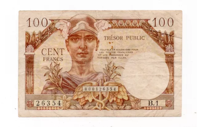 Billet trésor France  100 Francs 1942