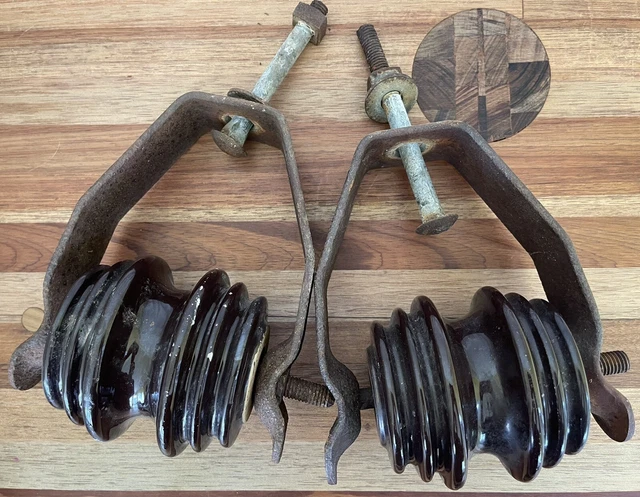 2 Large Vintage Hanging Rolling Ceramic Insulator Four Tier Electric Power Pole
