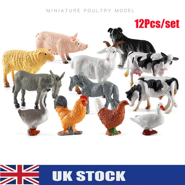 12PCS SMALL FARM Animals Figures Bundle Realistic Cows Kids Toys Model