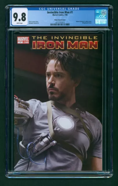 Invincible Iron Man #1 (2008) CGC 9.8 White! Robert Downey Jr Photo Variant! MCU
