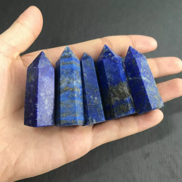 5Pcs Natural Lapis Lazuli Quartz Energy Healing Crystal Point Reiki Wand 40-50mm